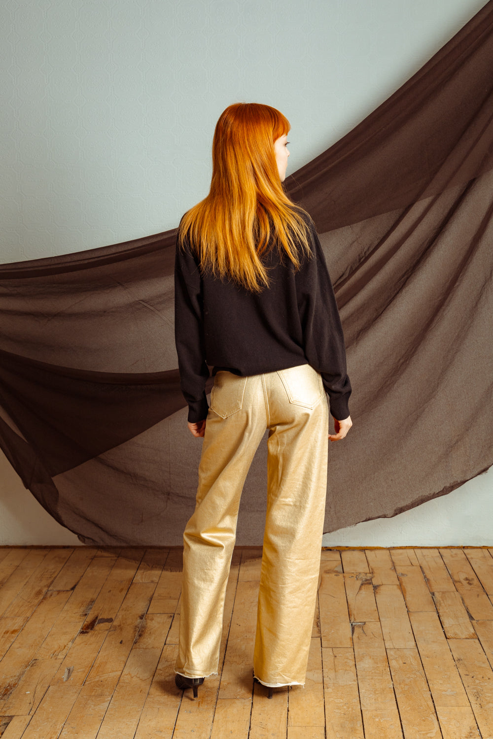 Metallic Gold High-Waist Jeans