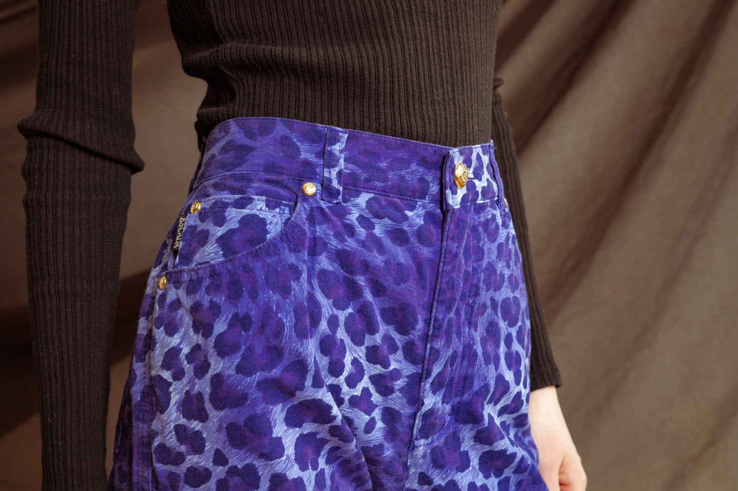 Vintage 80s ESCADA Purple Leopard Print High Waist Jeans