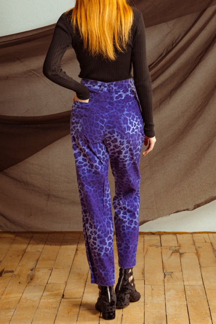 Vintage 80s ESCADA Purple Leopard Print High Waist Jeans