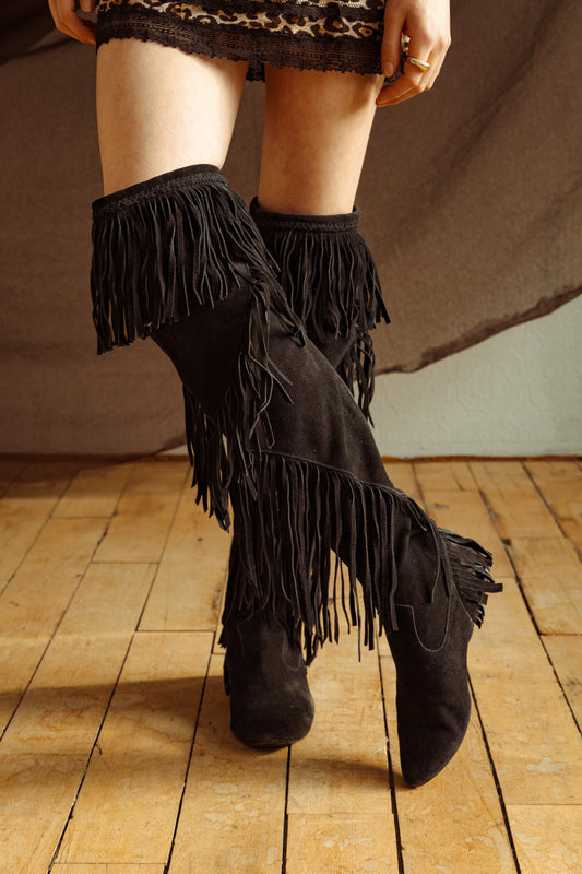 Suede High Boots with Fringe – Boho Style