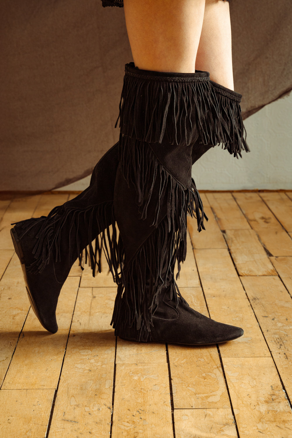 Suede High Boots with Fringe – Boho Style