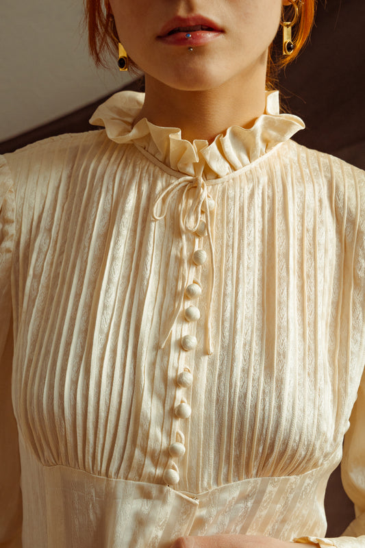 Victorian-Inspired Vintage Haute Couture Silk Blouse