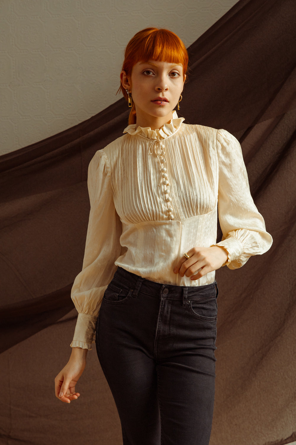 Victorian-Inspired Vintage Haute Couture Silk Blouse