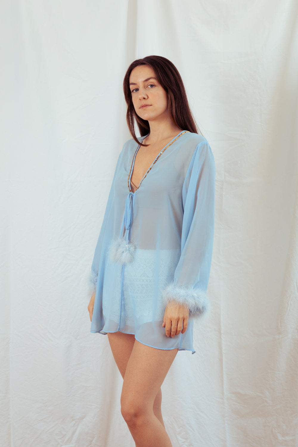 Vintage Sheer Cardigan with Feathers