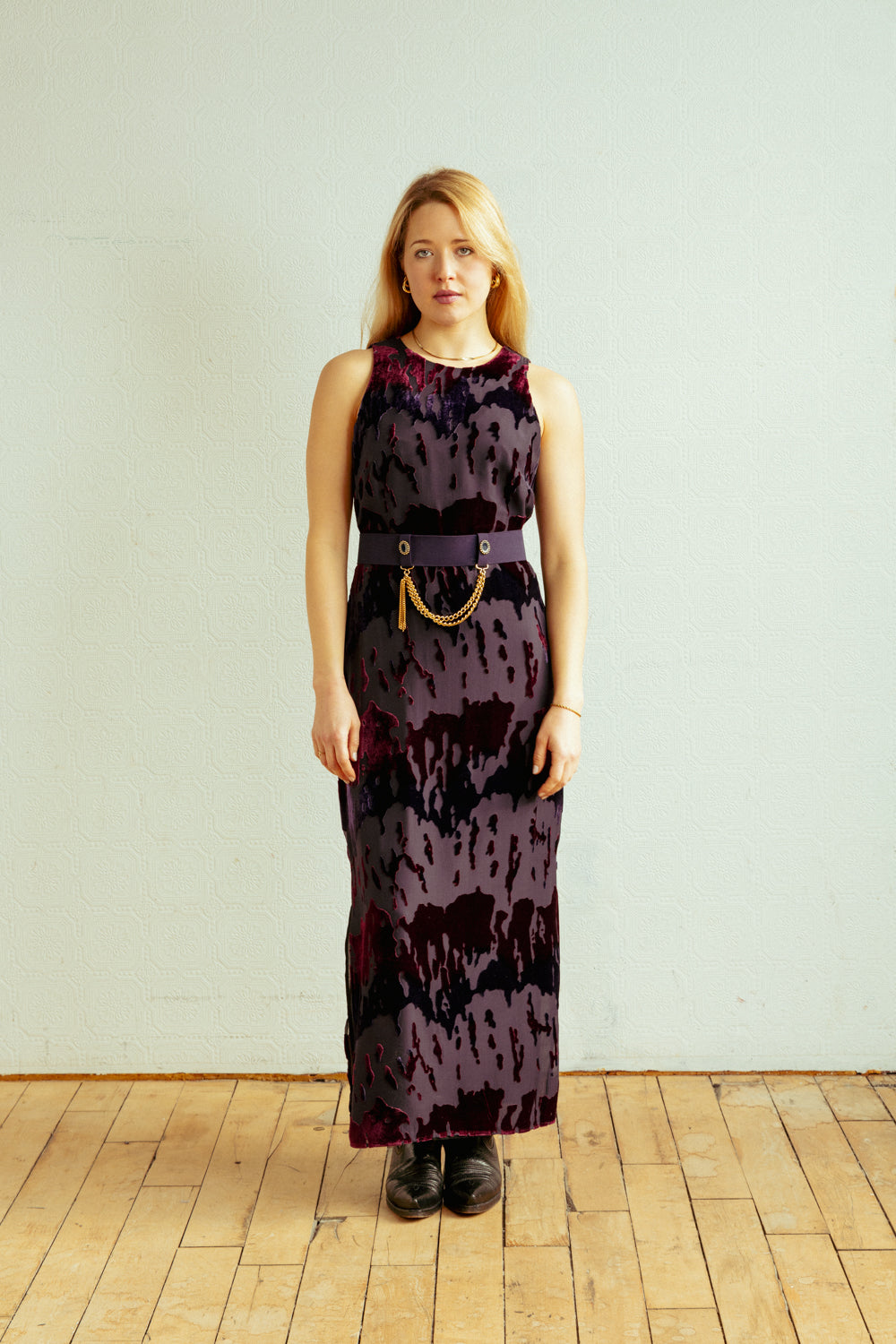 Vintage 90s Sleeveless Velvet Maxi Dress