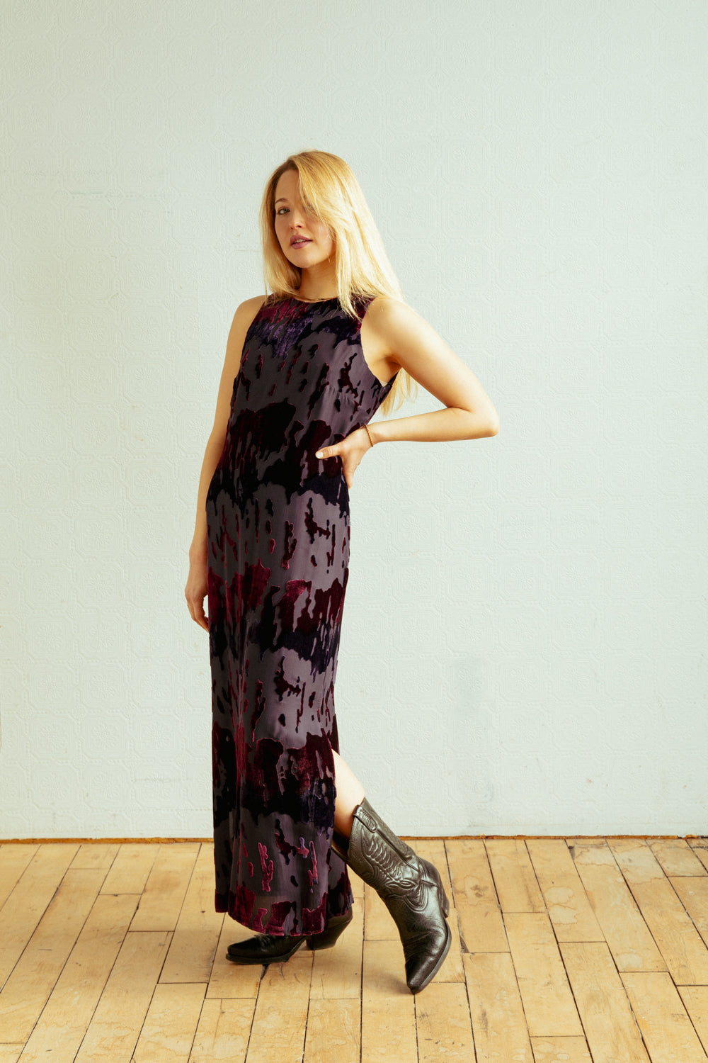 Vintage 90s Sleeveless Velvet Maxi Dress