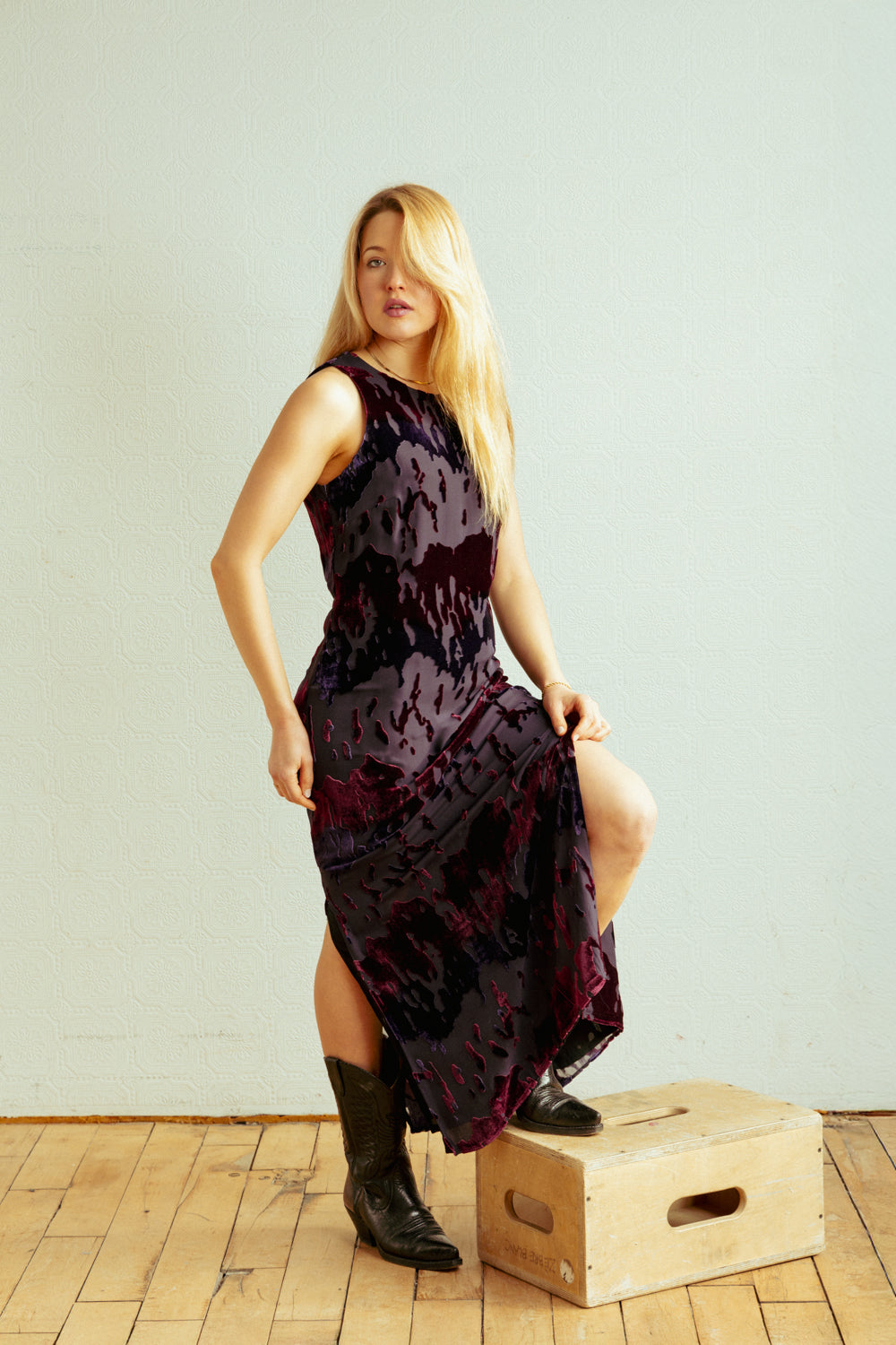 Vintage 90s Sleeveless Velvet Maxi Dress