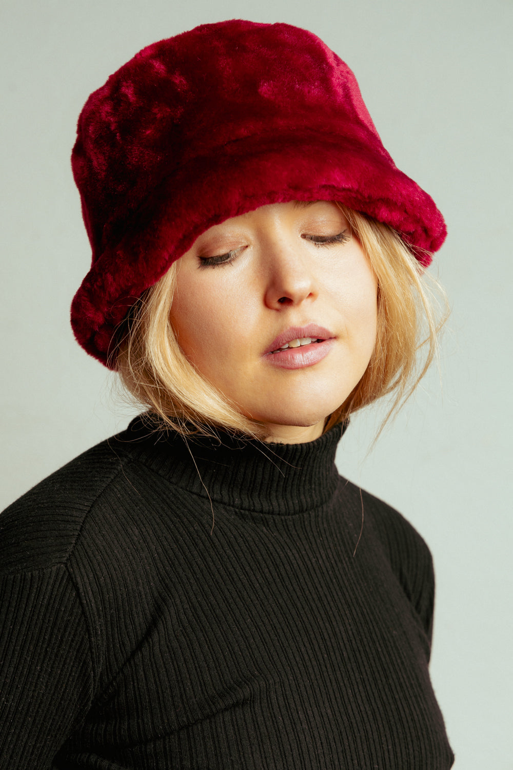 Cherry Red Furry Winter Hat