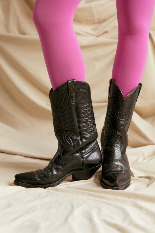 1970s Vintage Black Leather Cowboy Boots – Made in Spain