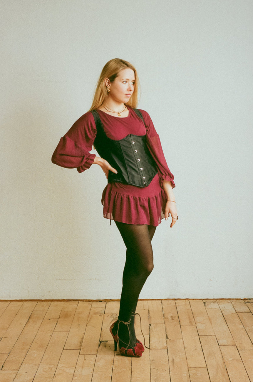 Deep Red Boho Shirt with Ruffle Hem