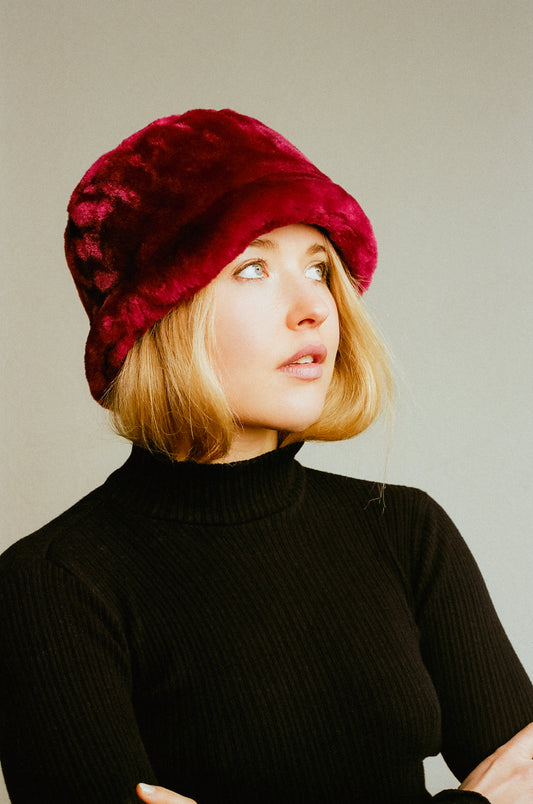 Cherry Red Furry Winter Hat