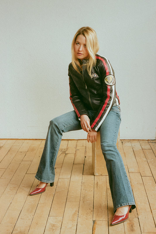 Vintage Y2K Black Leather Motorcycle Jacket