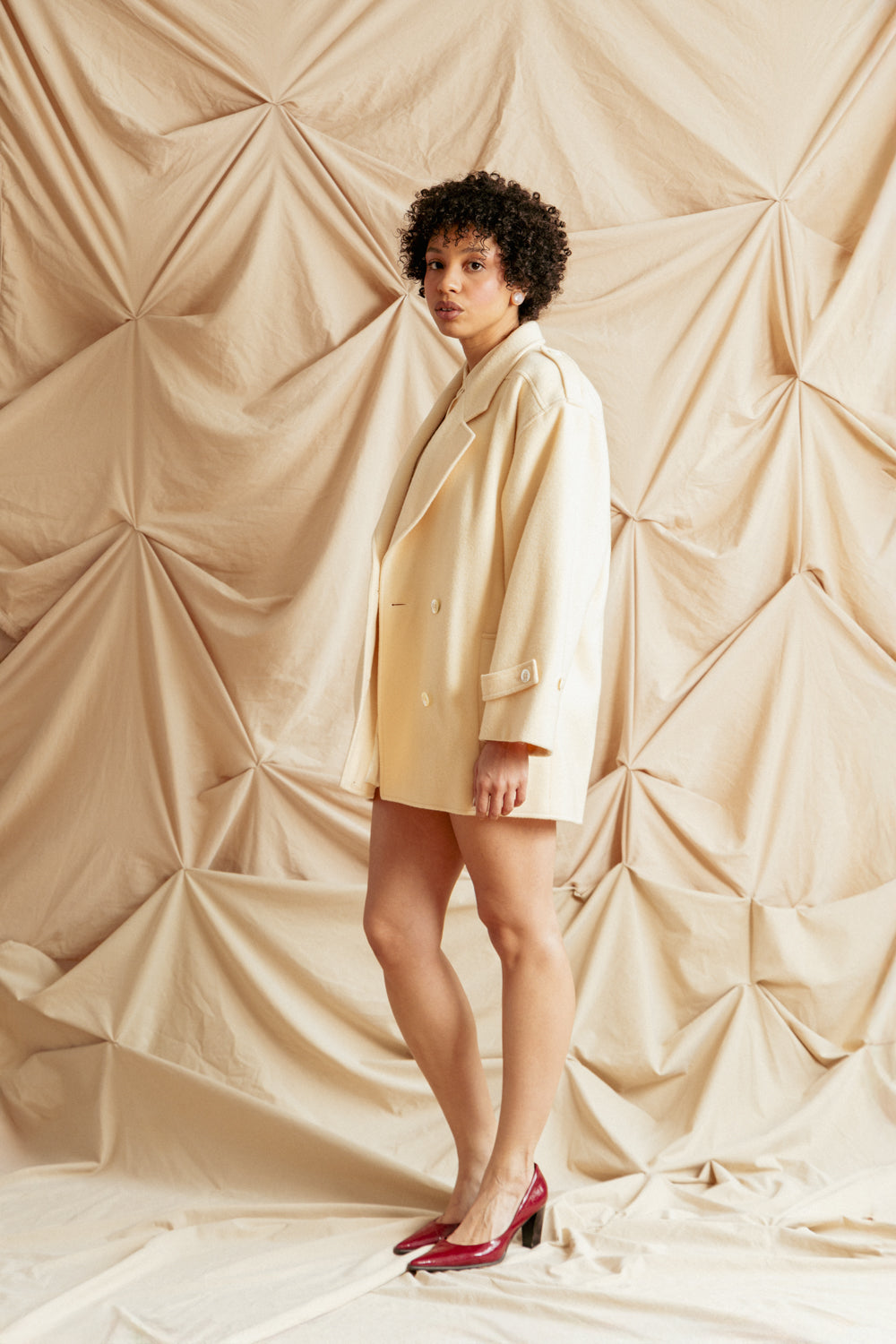 Vintage 1960s Cream Wool Jacket with Epaulettes