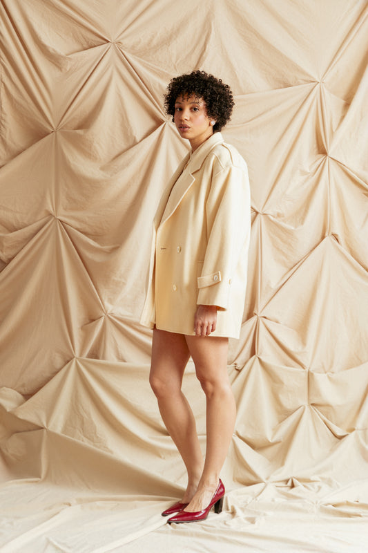 Vintage 1960s Cream Wool Jacket with Epaulettes