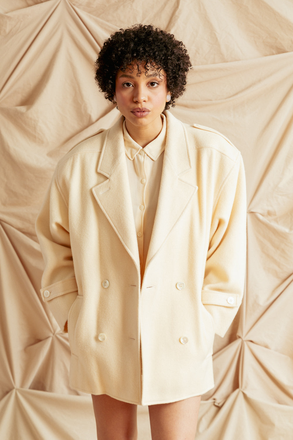 Vintage 1960s Cream Wool Jacket with Epaulettes