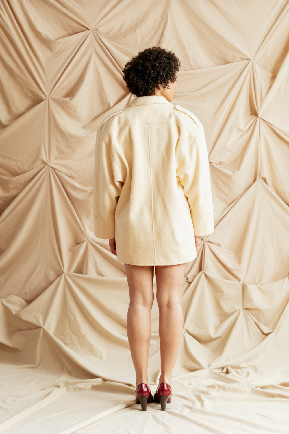 Vintage 1960s Cream Wool Jacket with Epaulettes