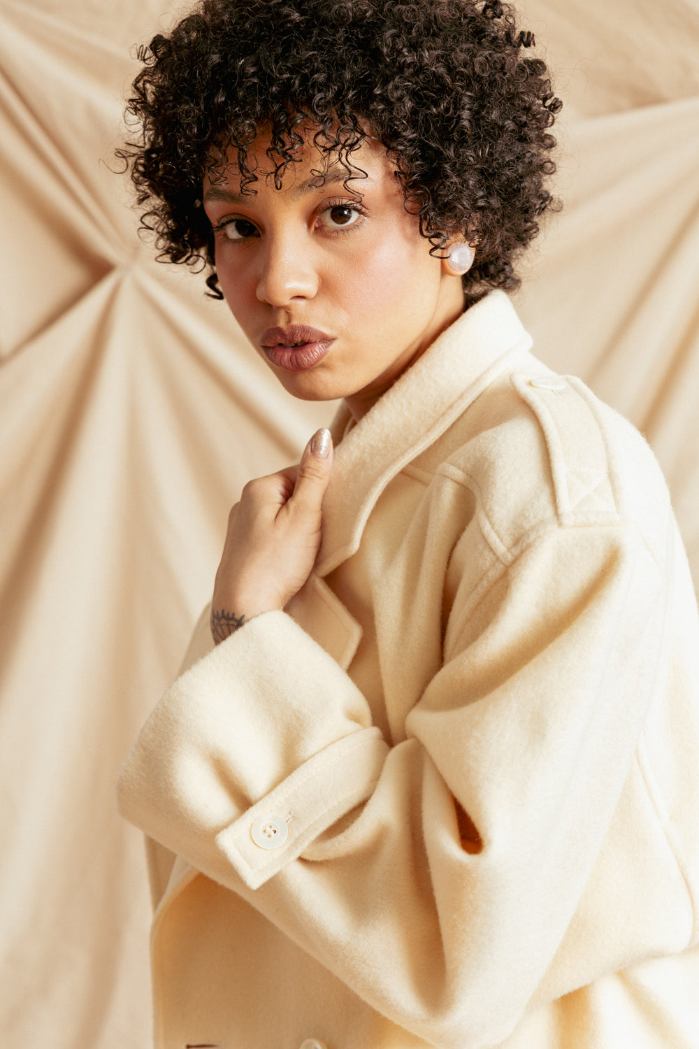 Vintage 1960s Cream Wool Jacket with Epaulettes