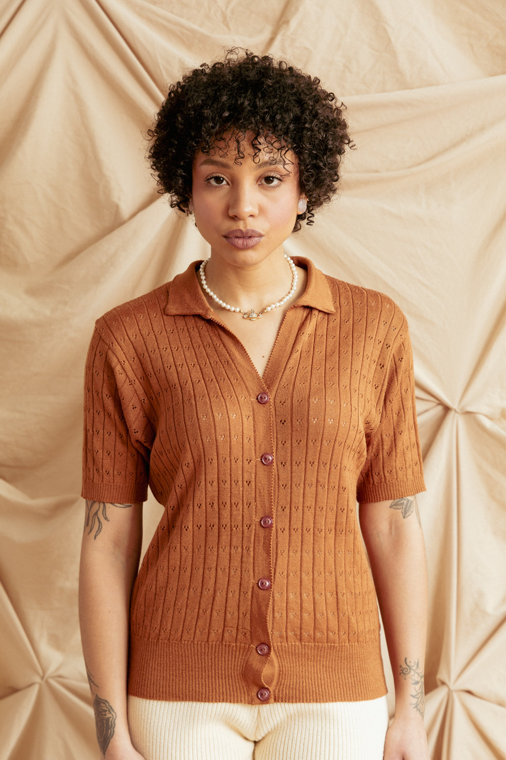 Vintage Knit Short-Sleeve Cardigan