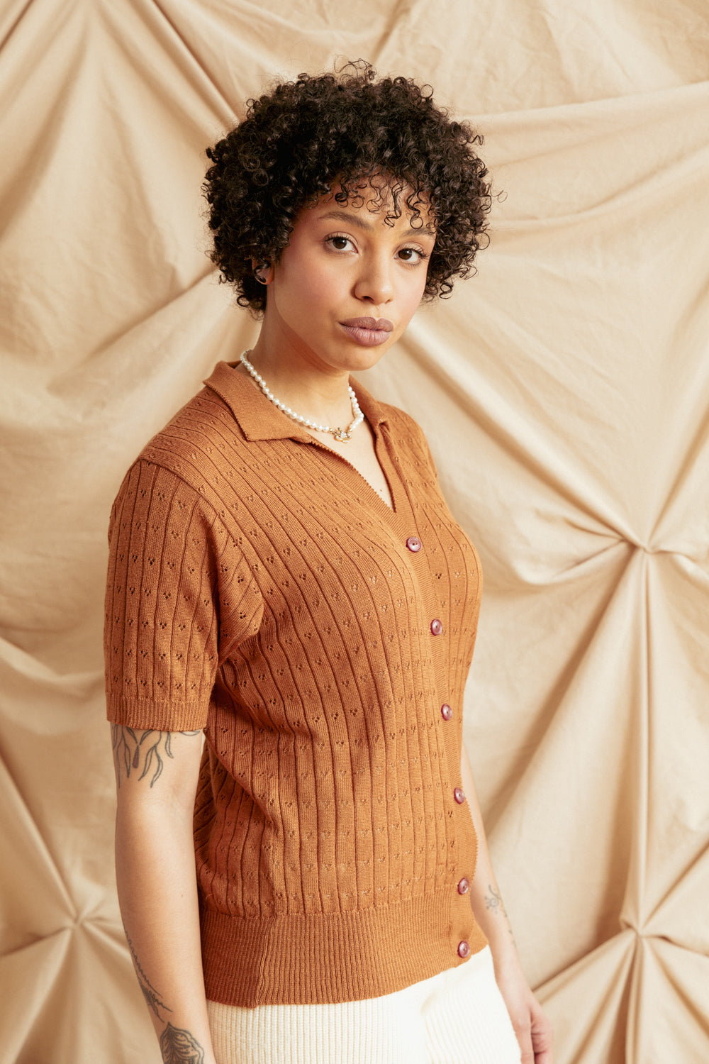 Vintage Knit Short-Sleeve Cardigan