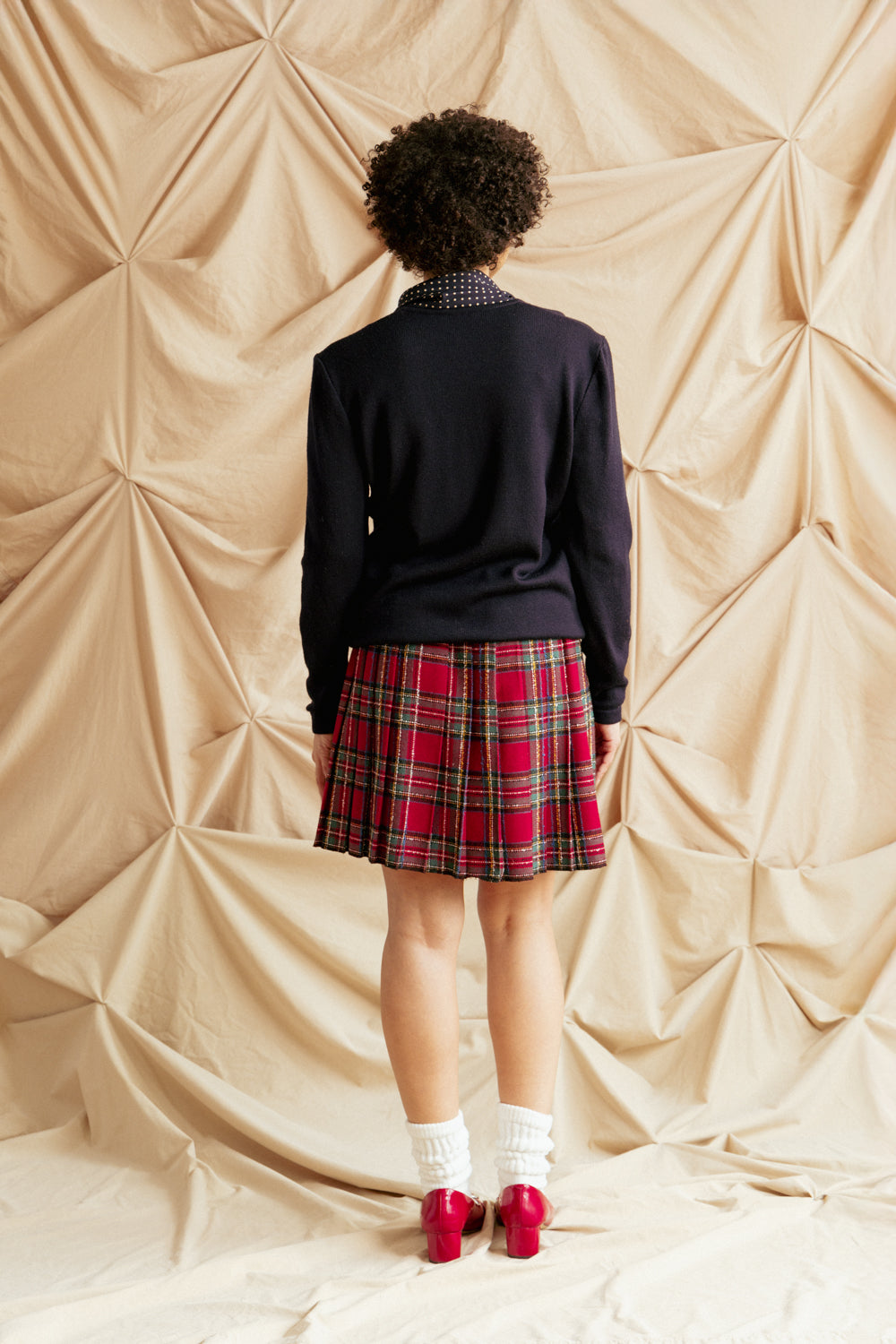 Vintage 70s Valentino Navy Blue Sweater with Silk Neck Tie