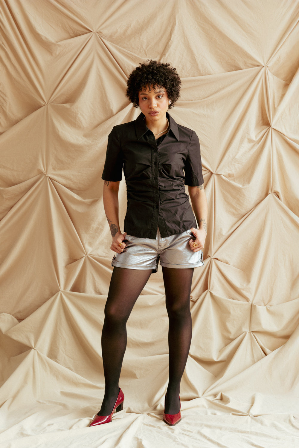 Diane Von Furstenberg Black Ruched Shirt