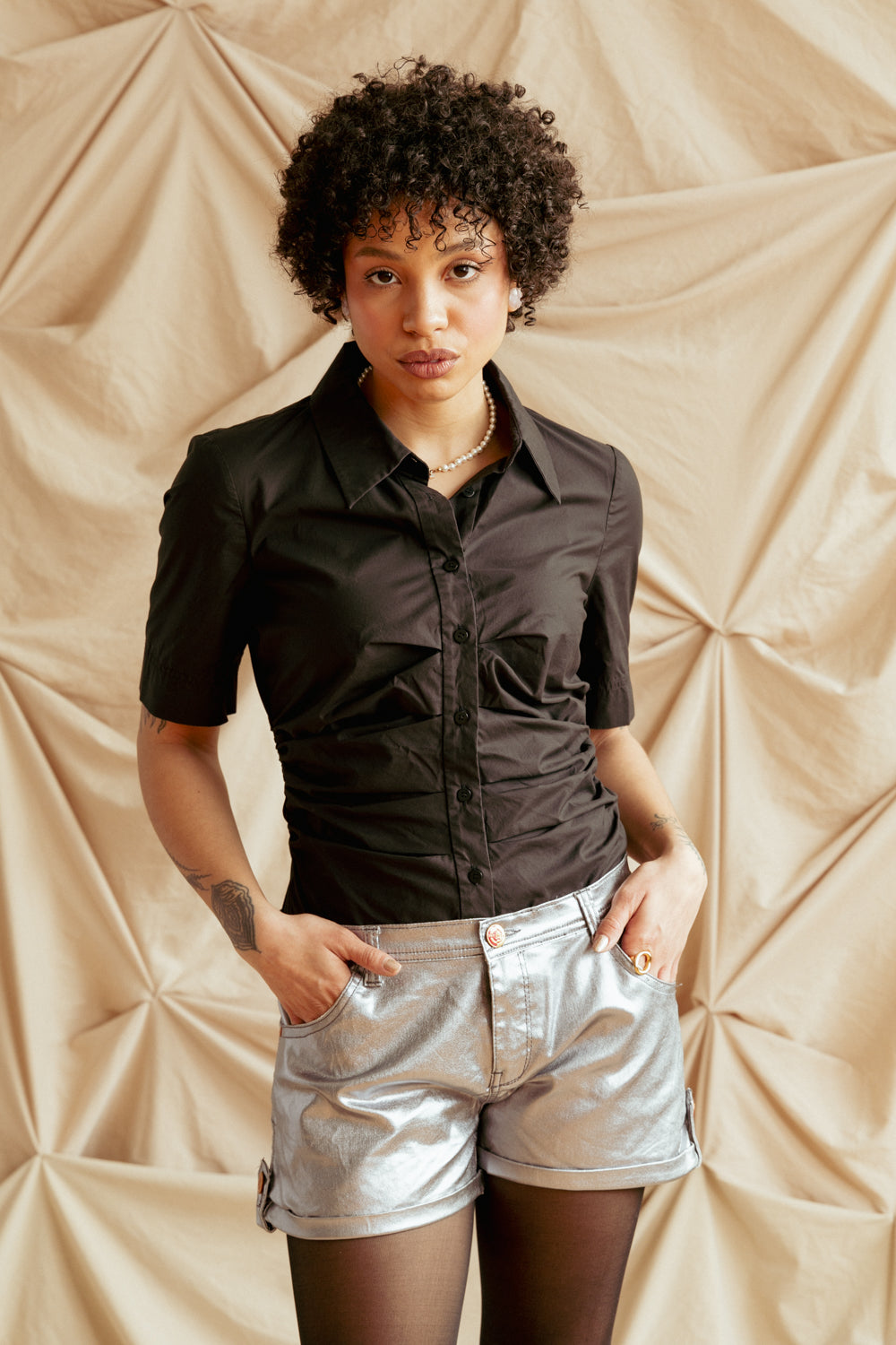 Diane Von Furstenberg Black Ruched Shirt