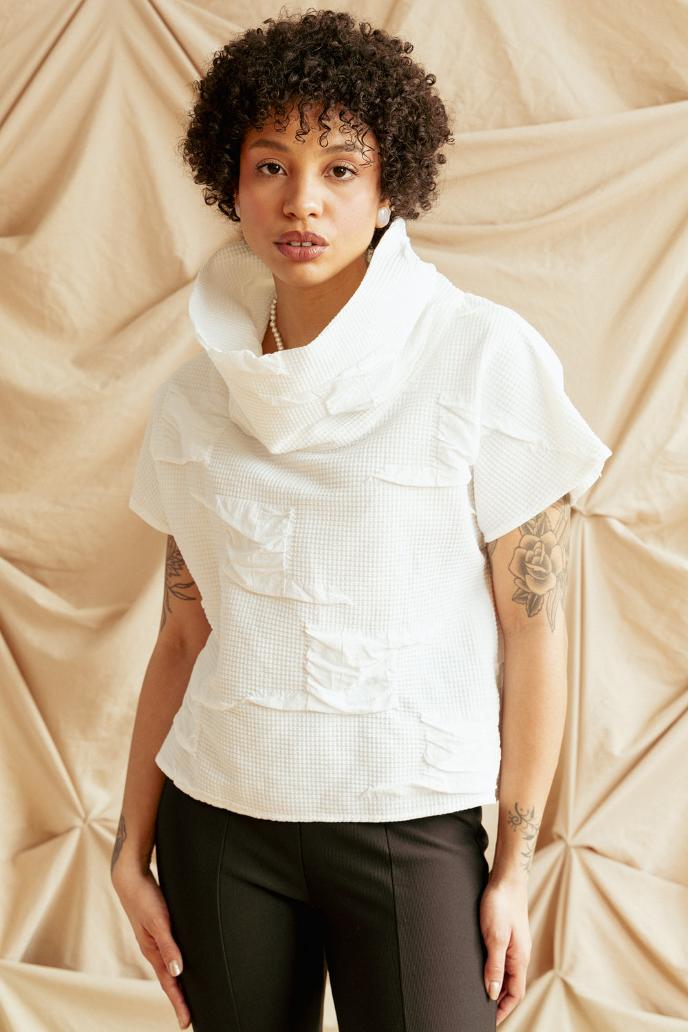 90’s Vintage Lightweight White Top with Unique Turtleneck