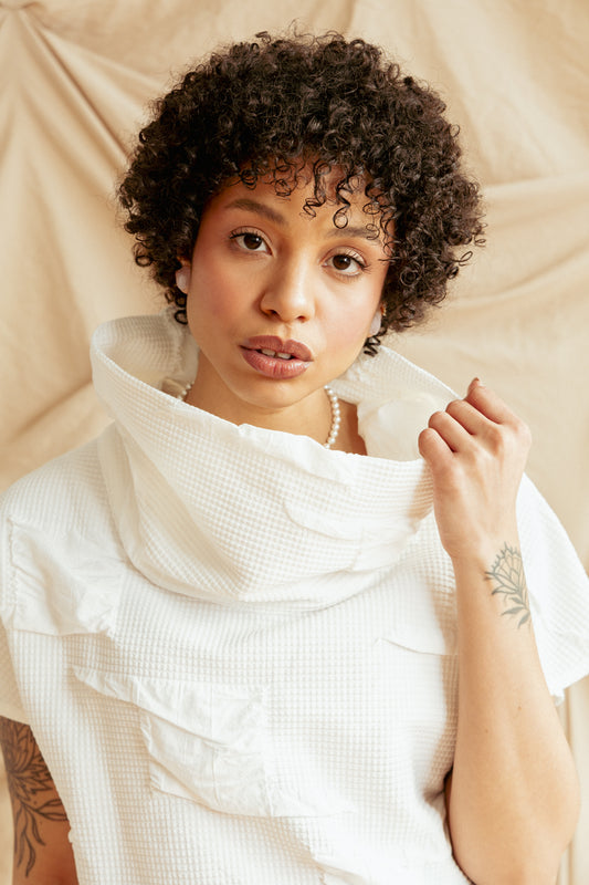 90’s Vintage Lightweight White Top with Unique Turtleneck