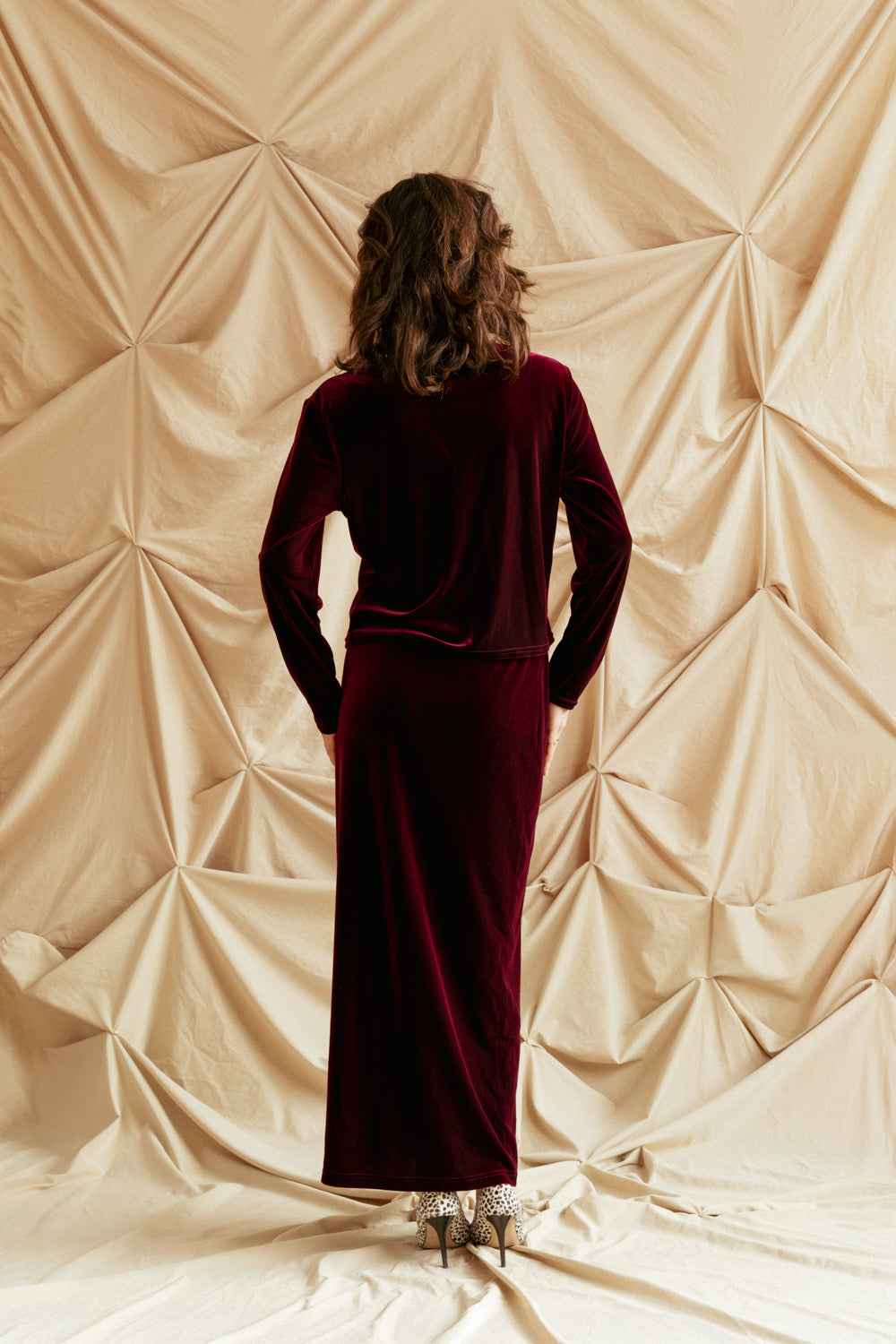 Vintage 90s Two-Piece Red Velvet Set – Skirt and Cardigan