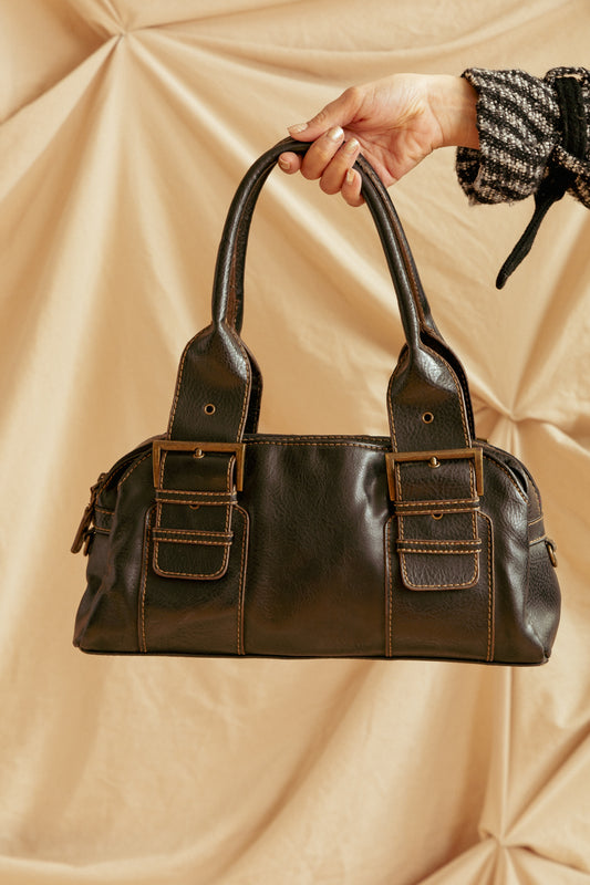 Vintage 90's Black Leather Purse with Buckles