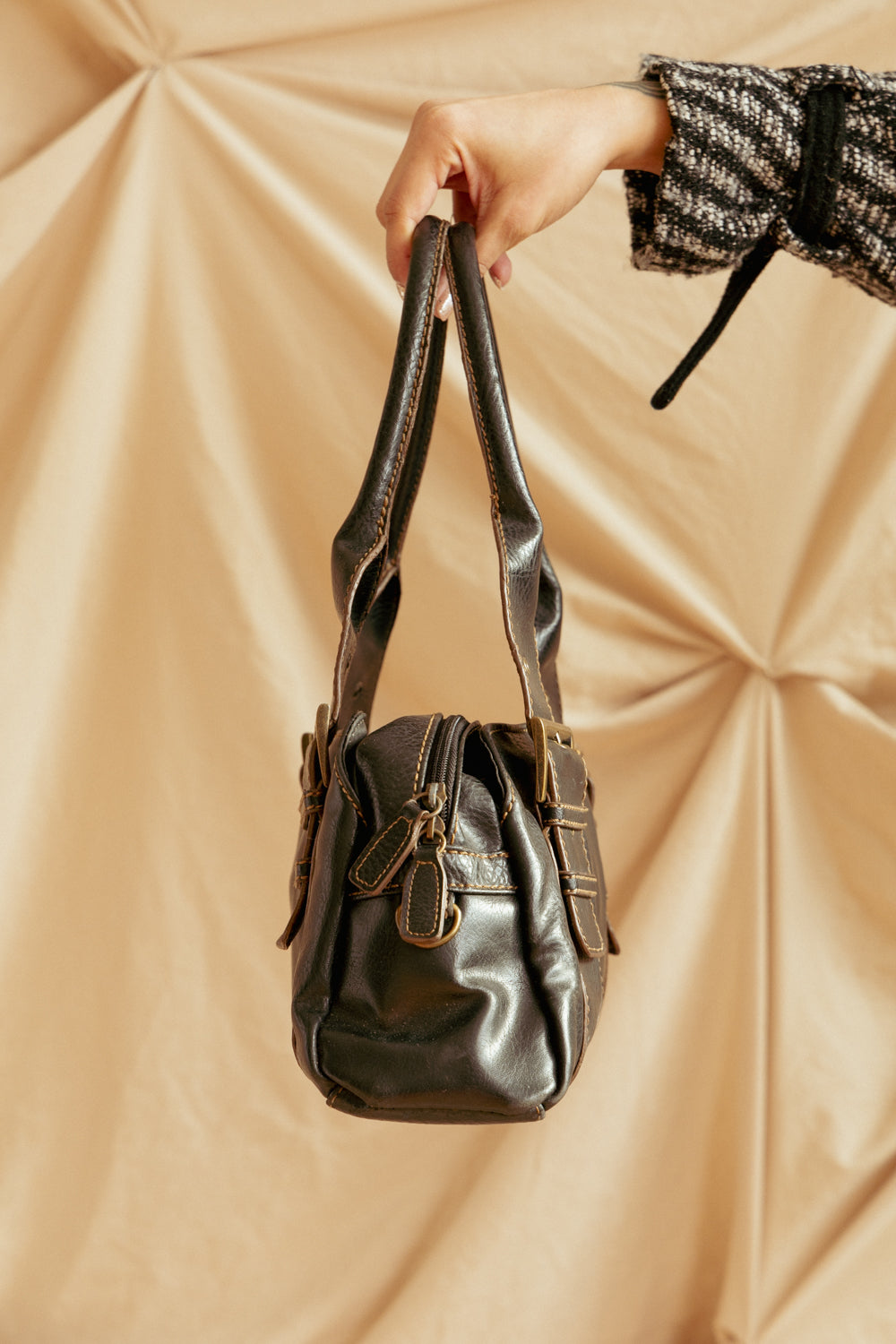 Vintage 90's Black Leather Purse with Buckles