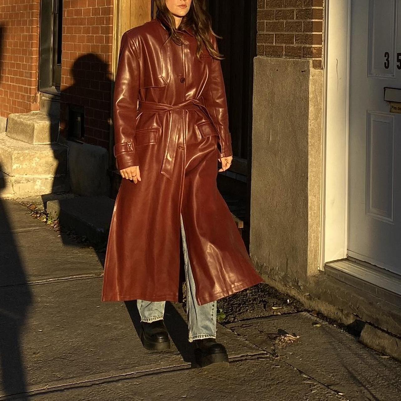 Vintage 80's Red Vegan Leather Trench Coat