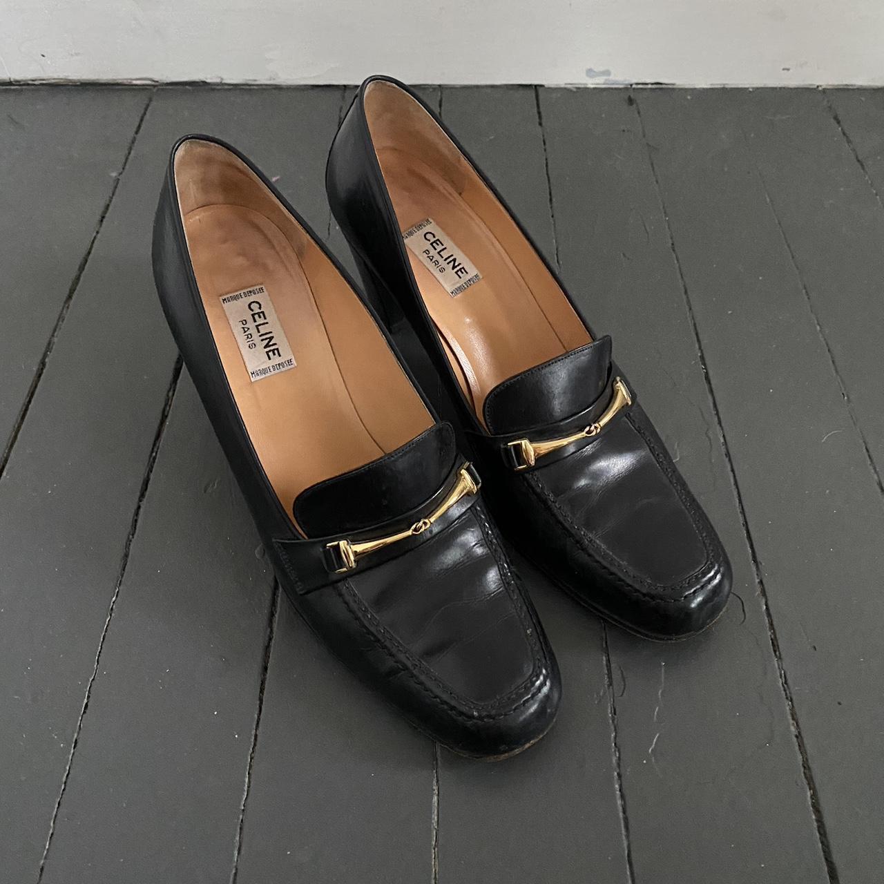 Vintage Celine black leather loafer heels