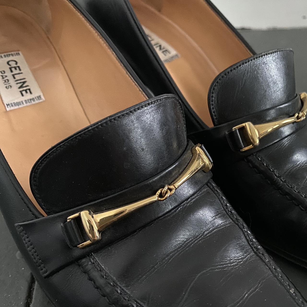 Vintage Celine black leather loafer heels