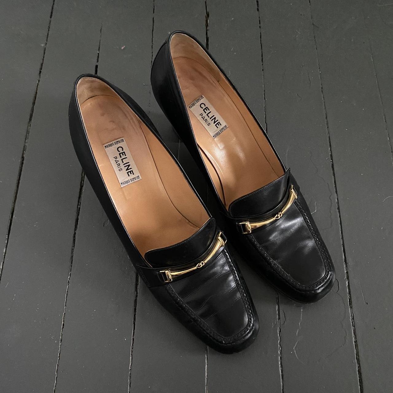 Vintage Celine black leather loafer heels