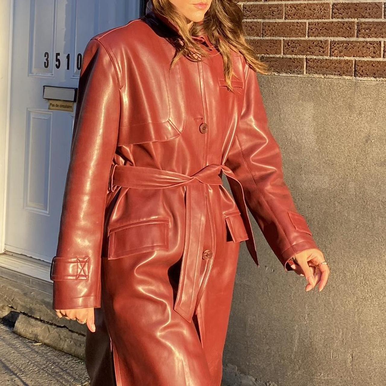 Vintage 80's Red Vegan Leather Trench Coat