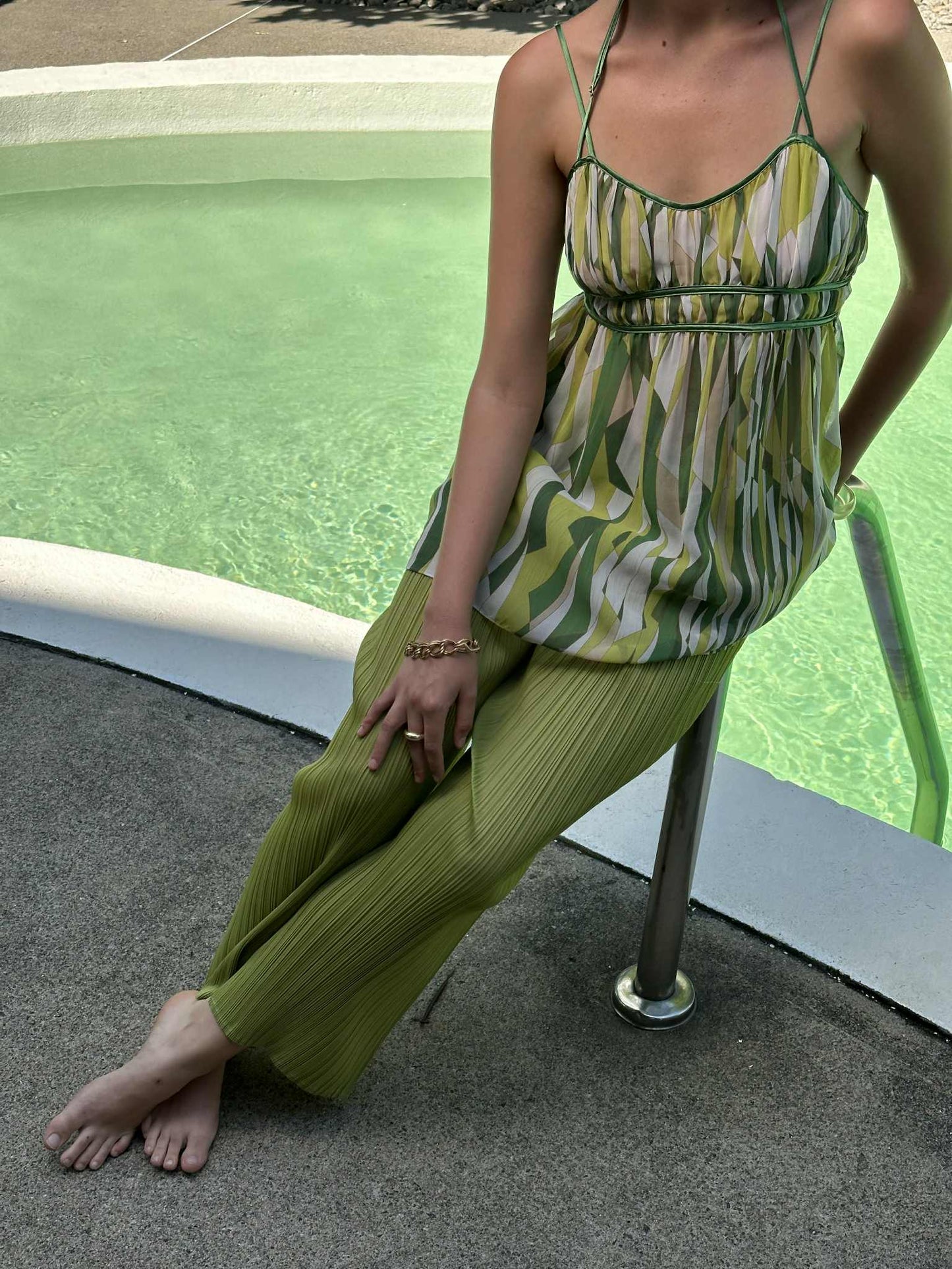 Vintage Green Sheer Babydoll Top