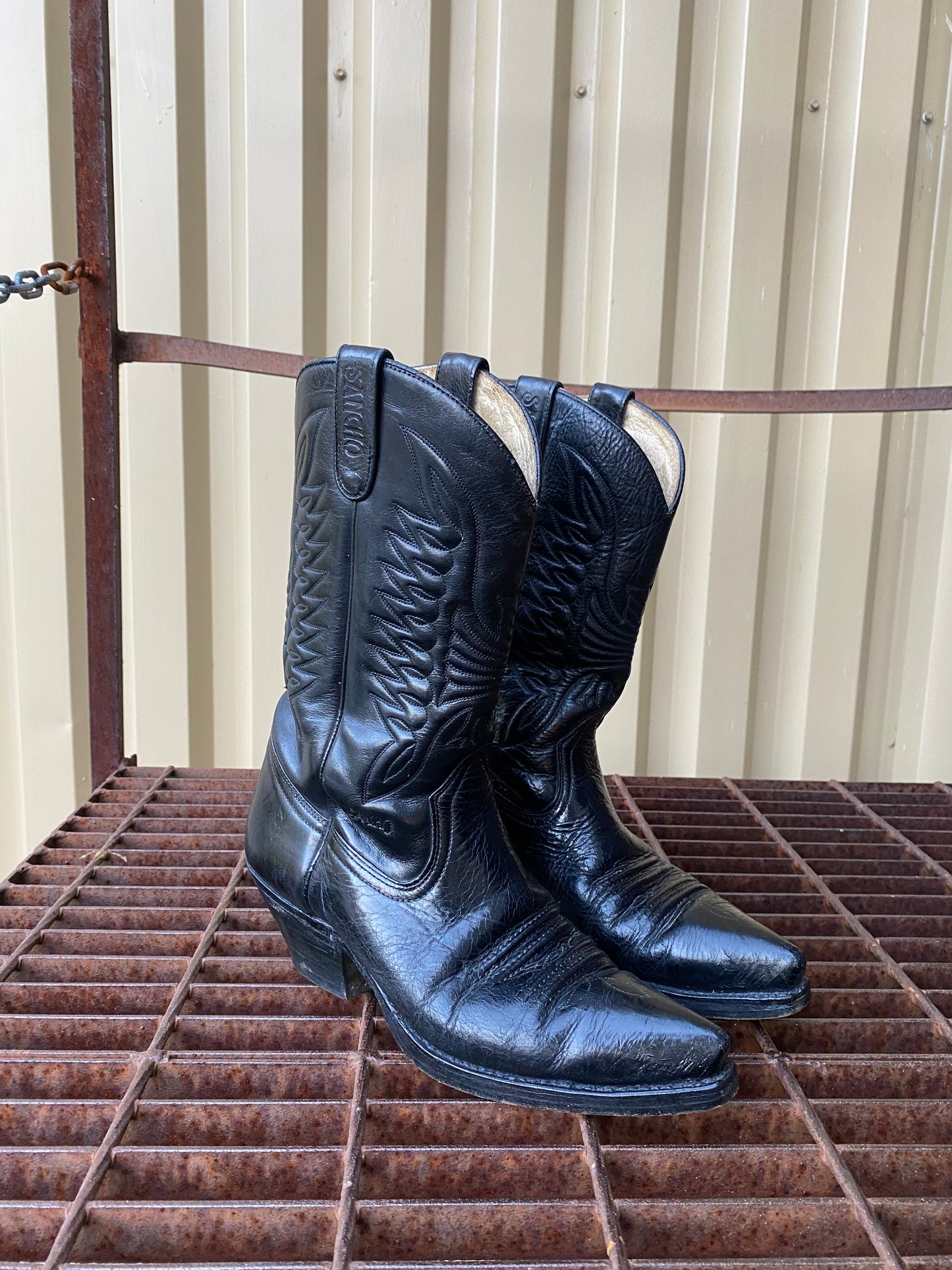 1970s Vintage Black Leather Cowboy Boots – Made in Spain