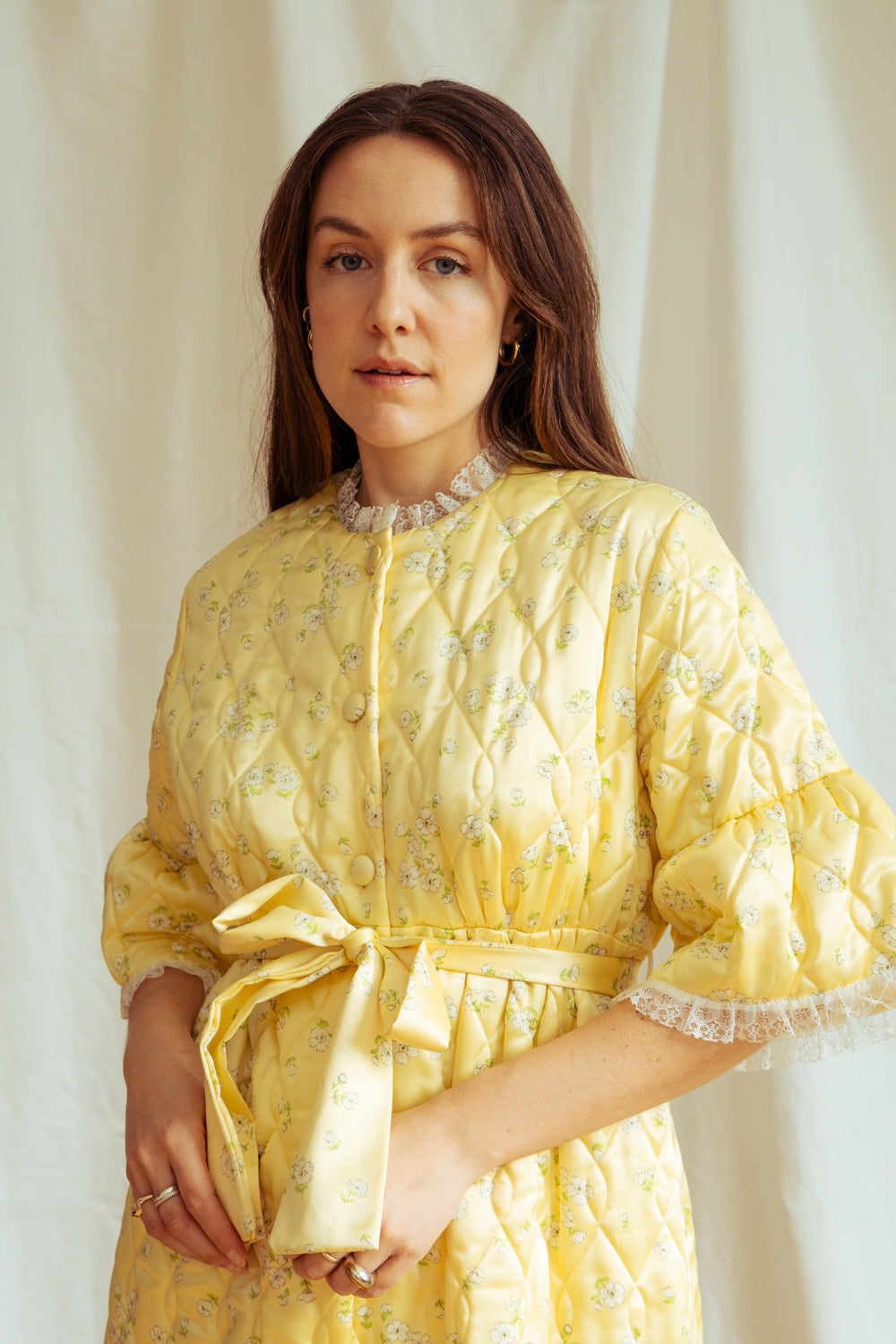 Vintage 70’s Pastel Yellow Quilted Maxi Coat