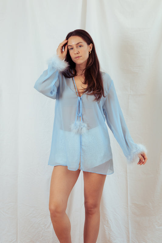 Vintage Sheer Cardigan with Feathers