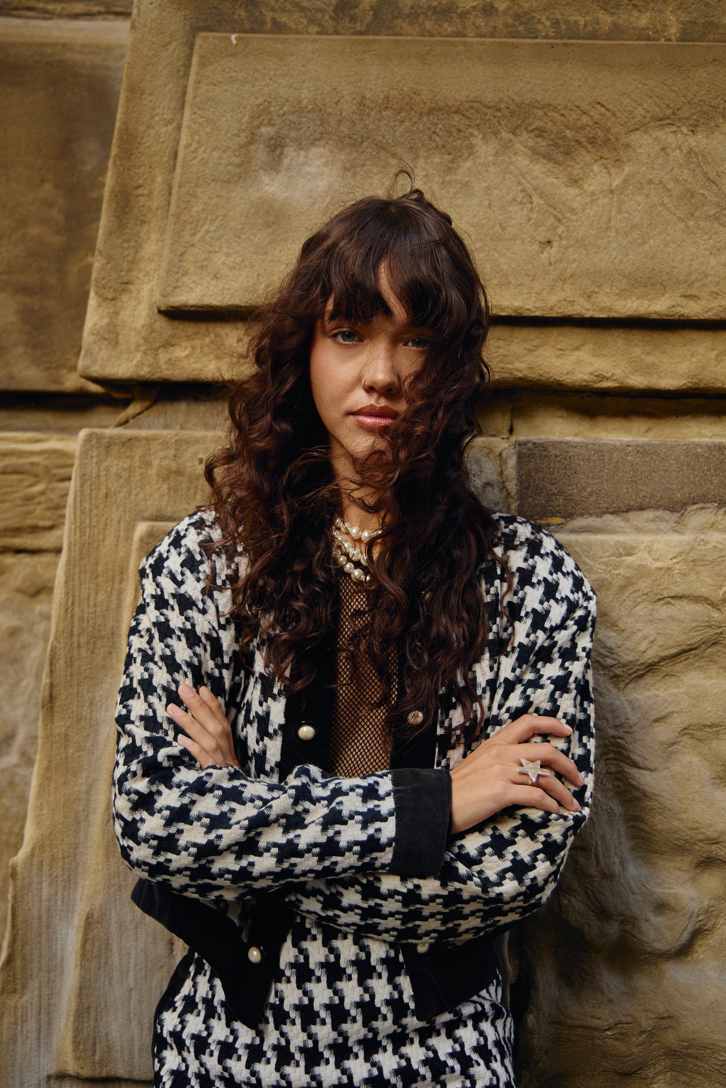 Vintage Houndstooth Matching Set - Skirt and Blazer