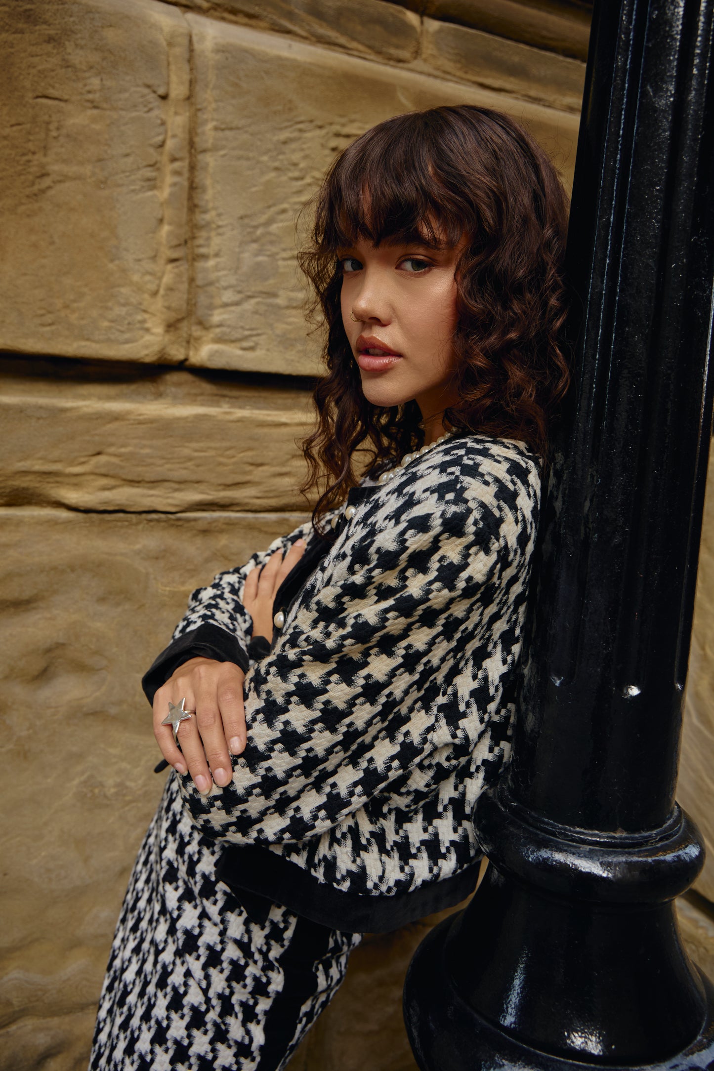 Vintage Houndstooth Matching Set - Skirt and Blazer