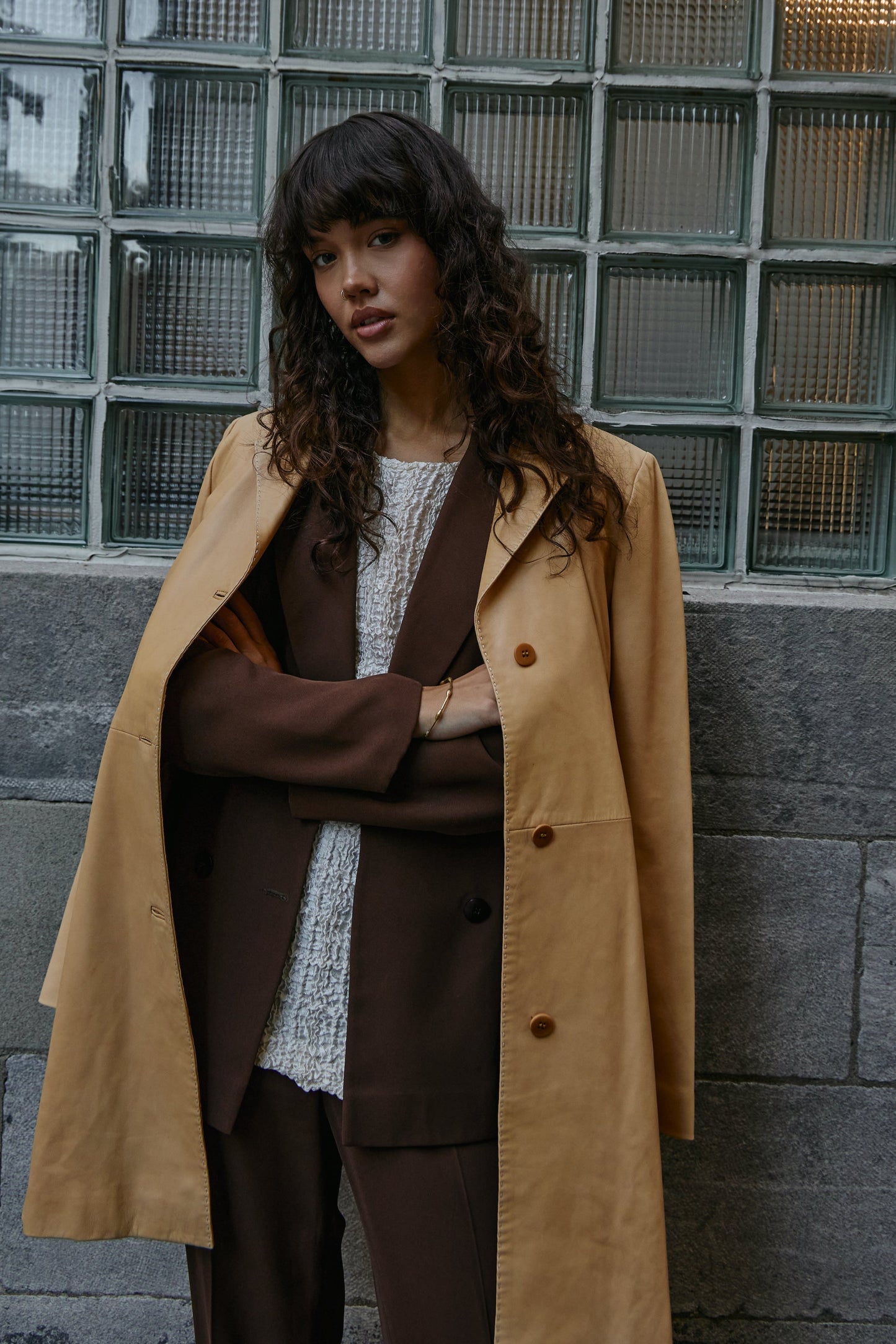 Vintage Beige 90's Leather Jacket