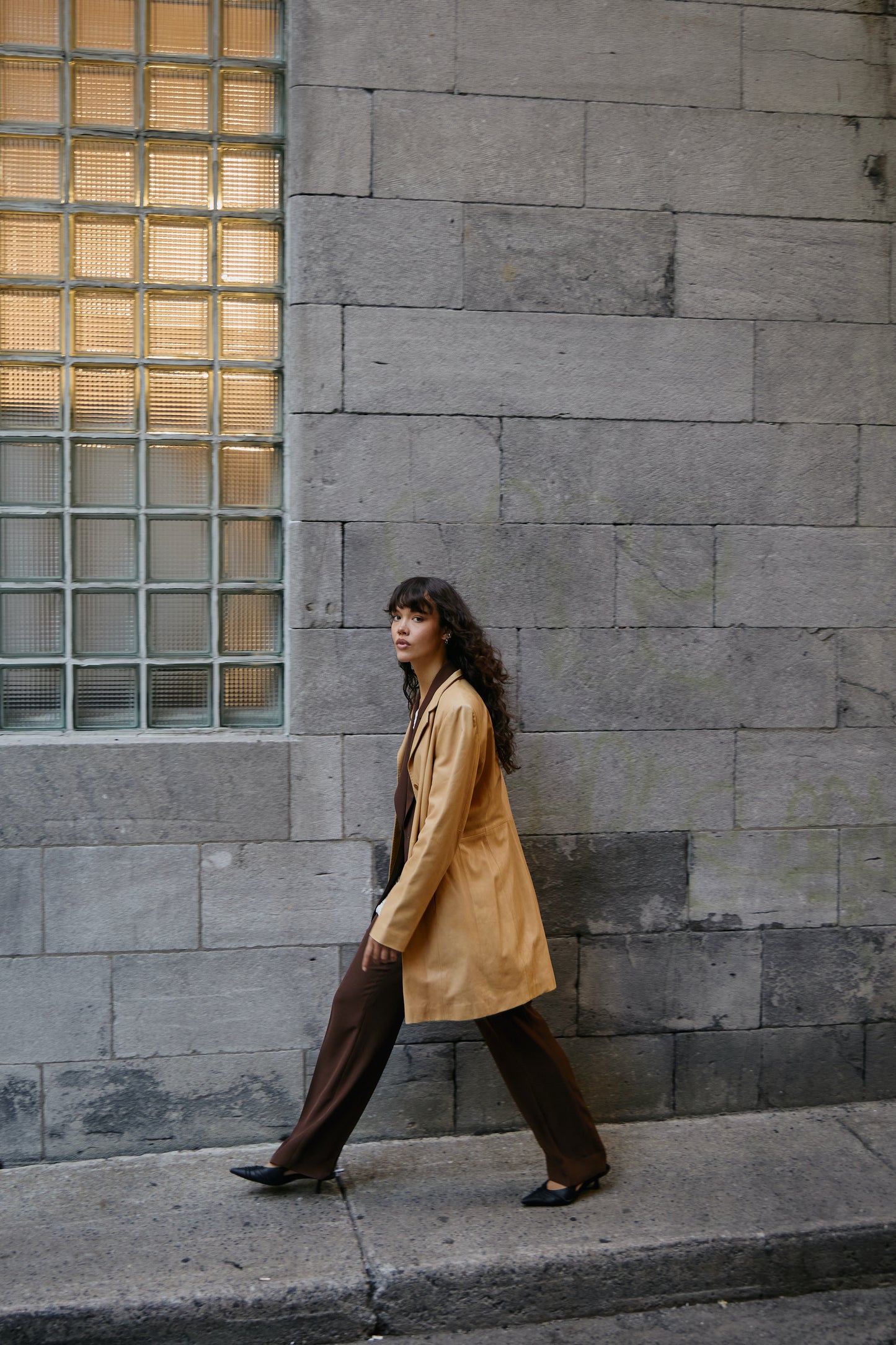 Vintage Beige 90's Leather Jacket
