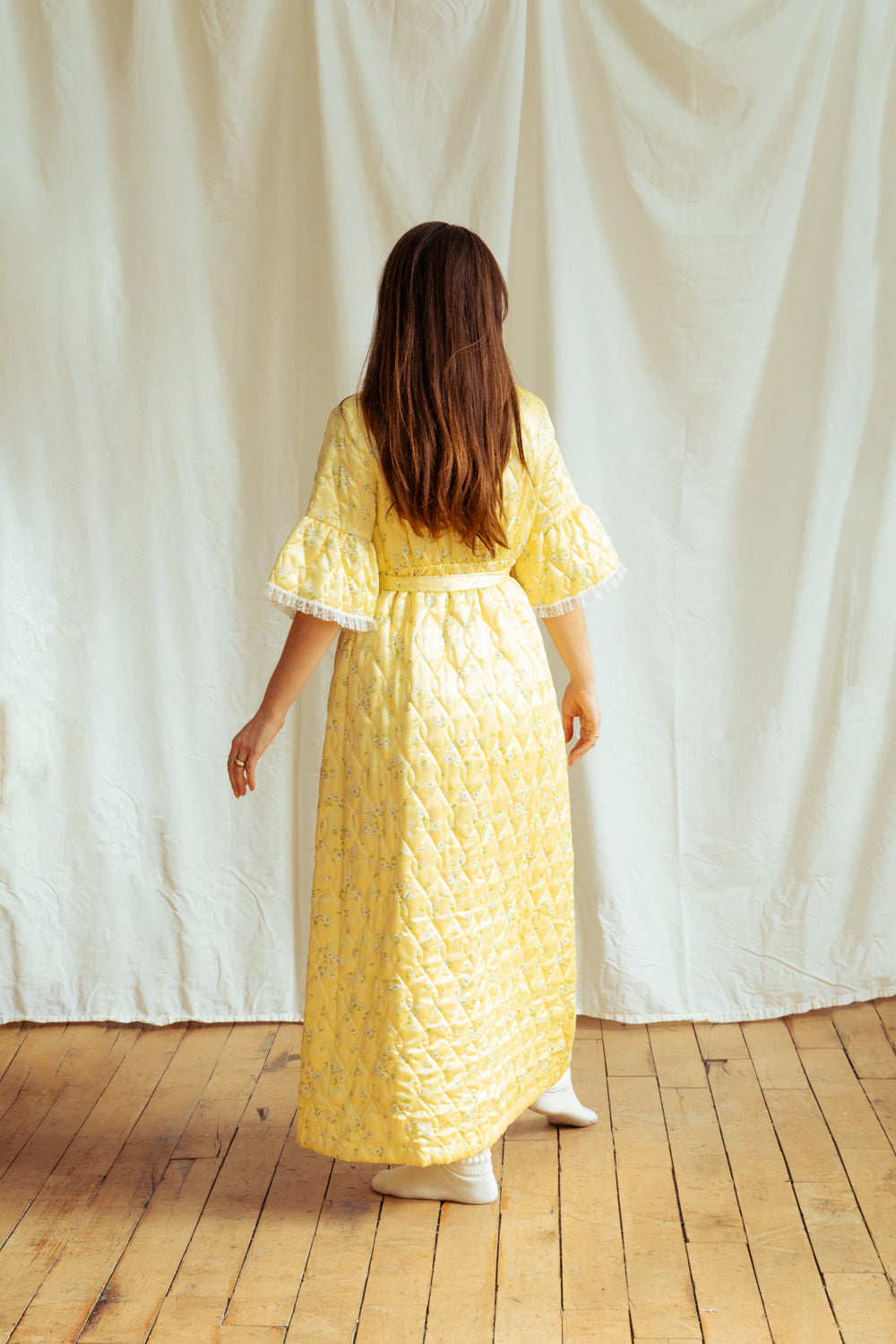 Vintage 70’s Pastel Yellow Quilted Maxi Coat