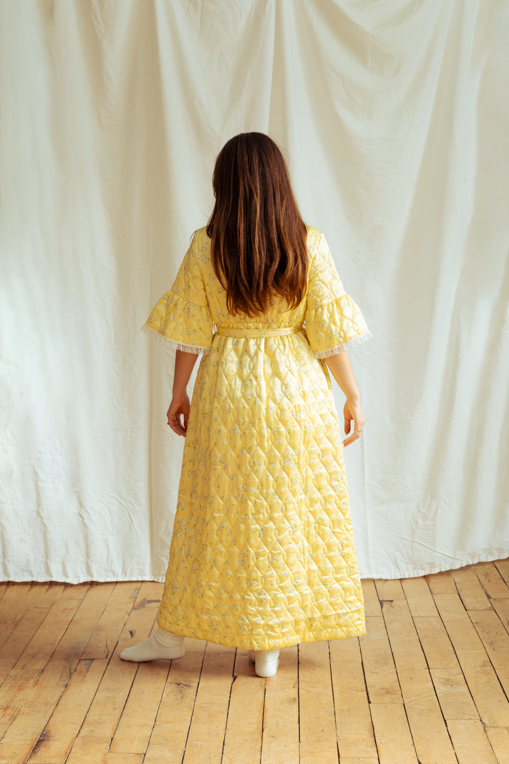 Vintage 70’s Pastel Yellow Quilted Maxi Coat