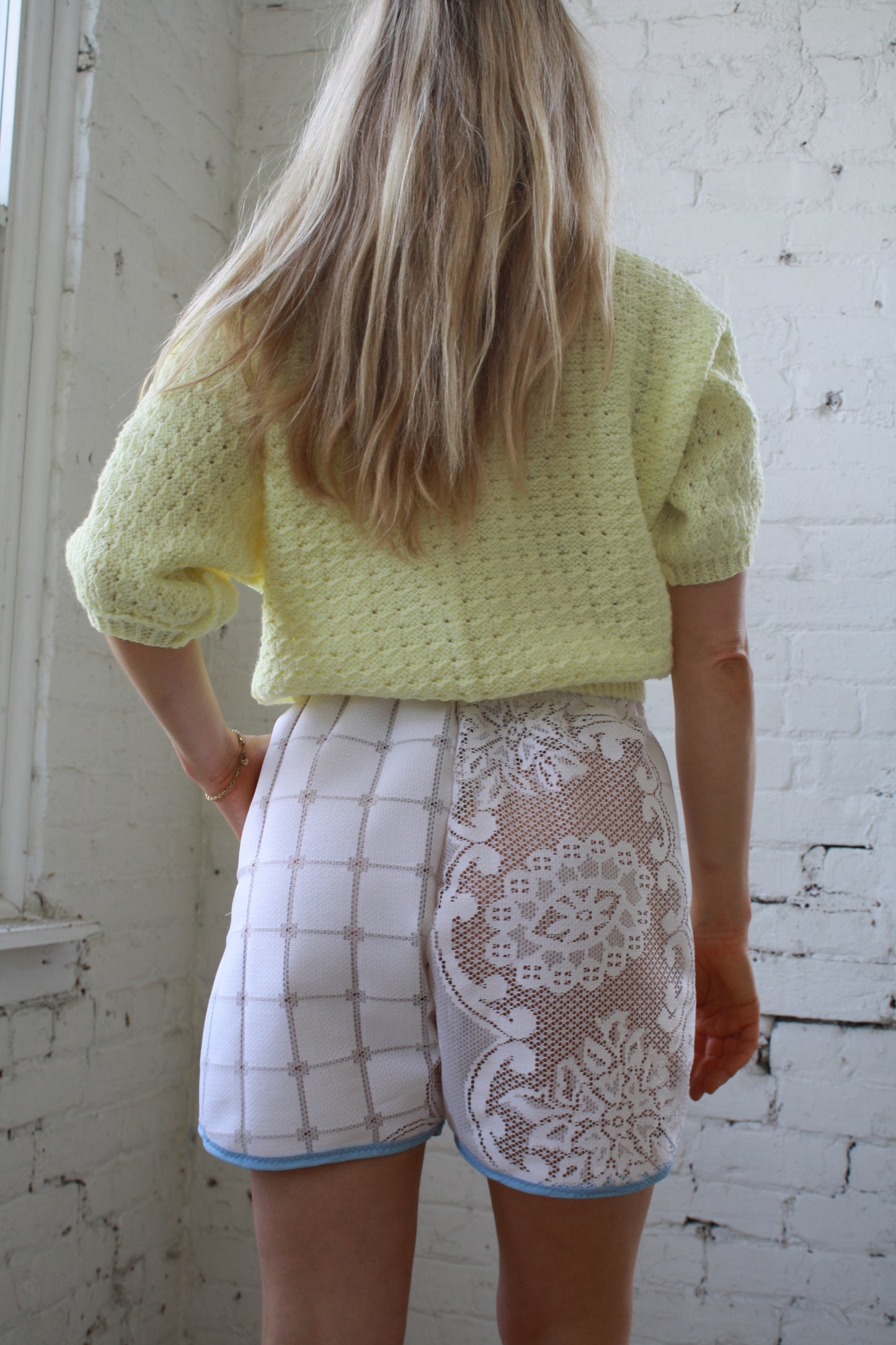 Up-cycled handmade lace shorts