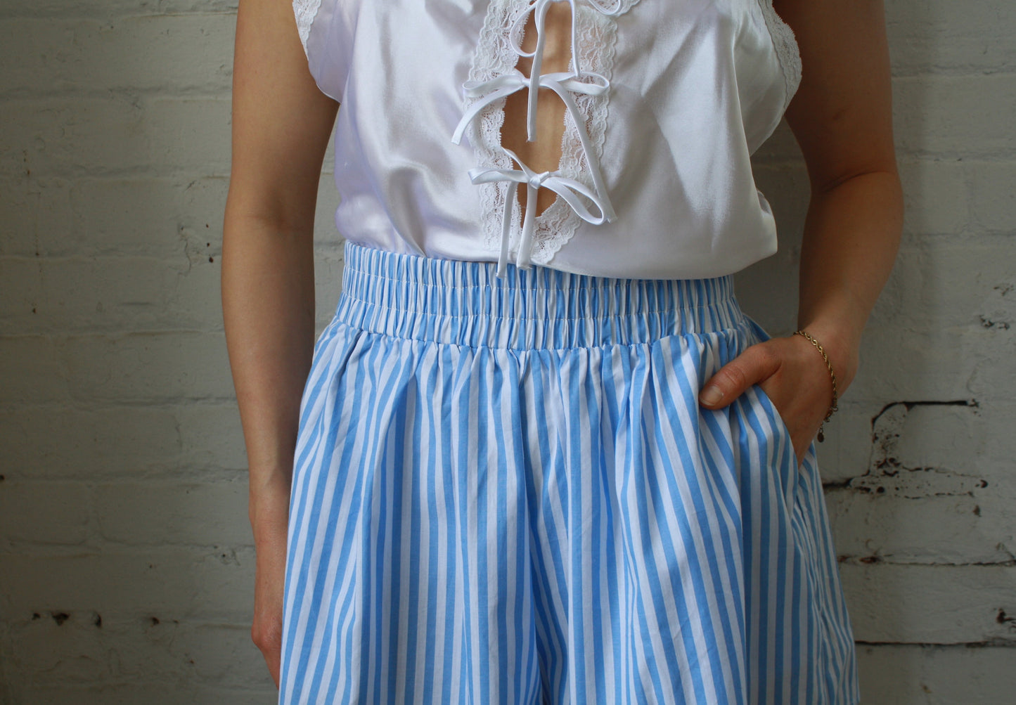 Blue and white boxer shorts