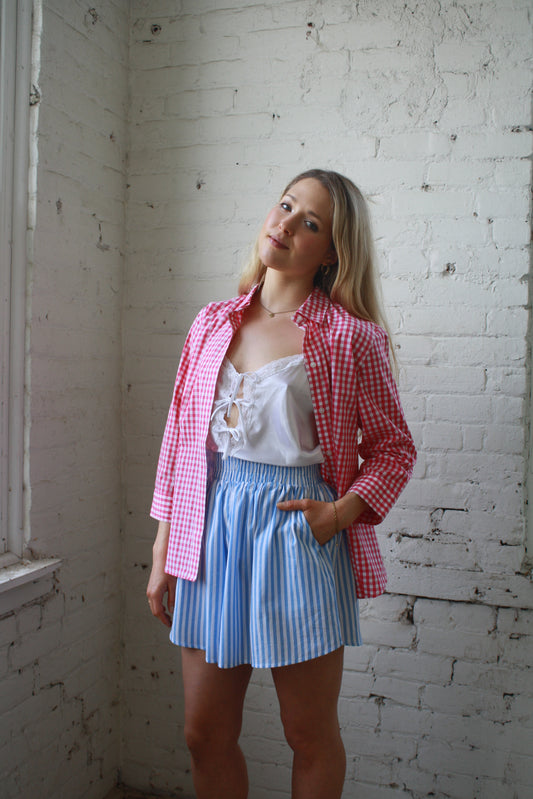 Vintage pink and white checkered cotton shirt