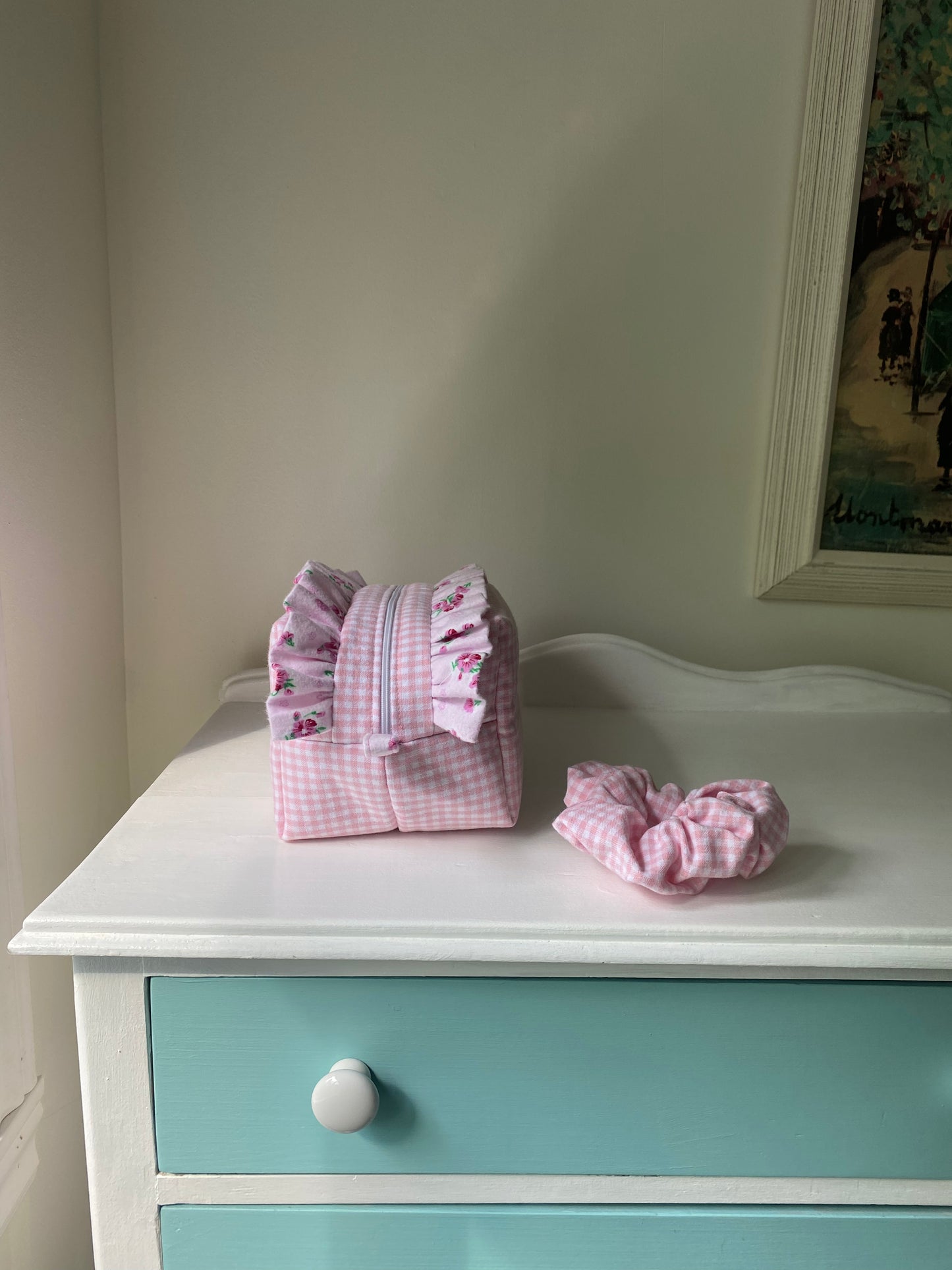 Large makeup bag - pink and white